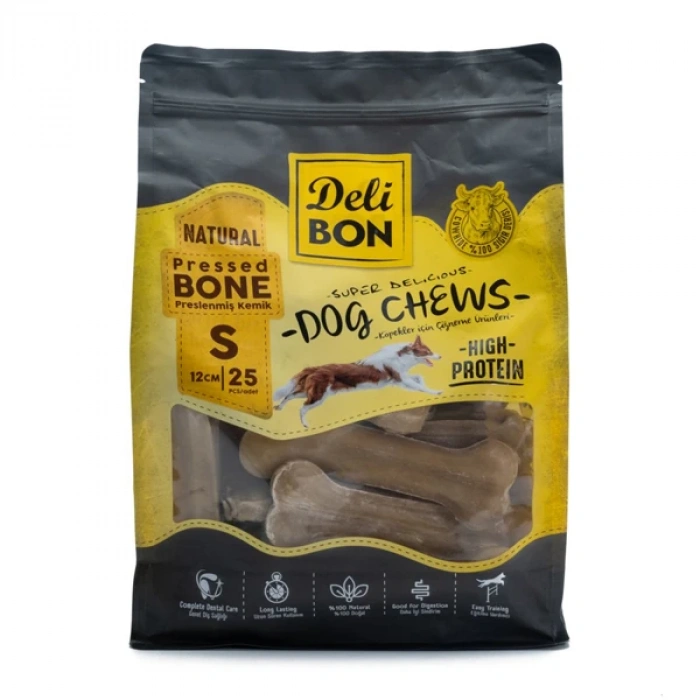 Delibon Deri Pres Kemik Köpek Ödülü Small Naturel 12 Cm 25 Adet