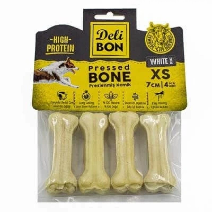 Delibon Deri Press Köpek Kemik Ödülü Xsmall Beyaz 7 Cm 4 Adet