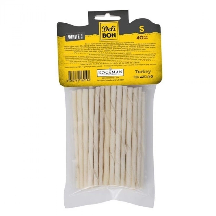 Delibon İnce Deri Burgu Çubuk Köpek Ödülü Beyaz 40 Adet