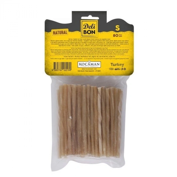 Delibon İnce Deri Burgu Çubuk Köpek Ödülü Naturel 80 Adet