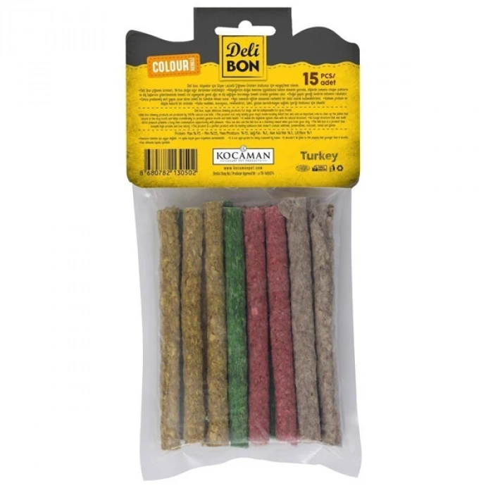 Delibon Munchy Karışık Renk İnce Deri Çubuk Köpek Ödülü 15 Adet