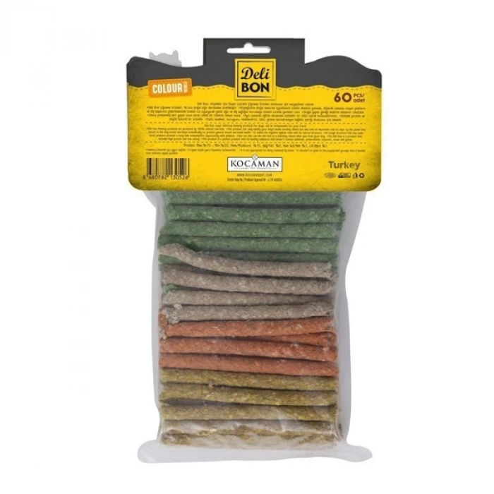 Delibon Munchy Renkli Orta Boy Deri Çubuk Köpek Ödülü 60 Adet