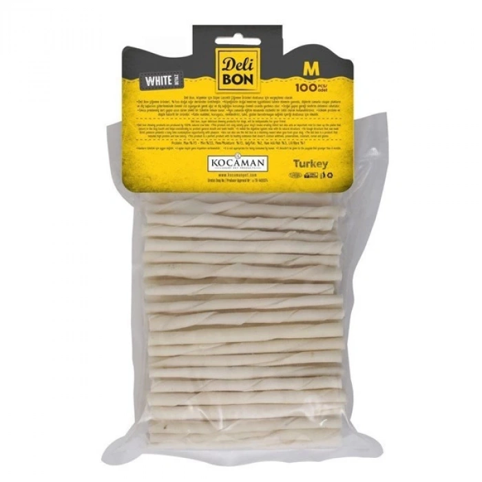 Delibon Orta Boy Deri Burgu Çubuk Köpek Ödülü Beyaz 100 Adet