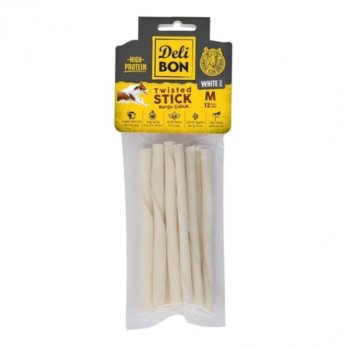 Delibon Orta Boy Deri Burgu Çubuk Köpek Ödülü Beyaz 12 Adet