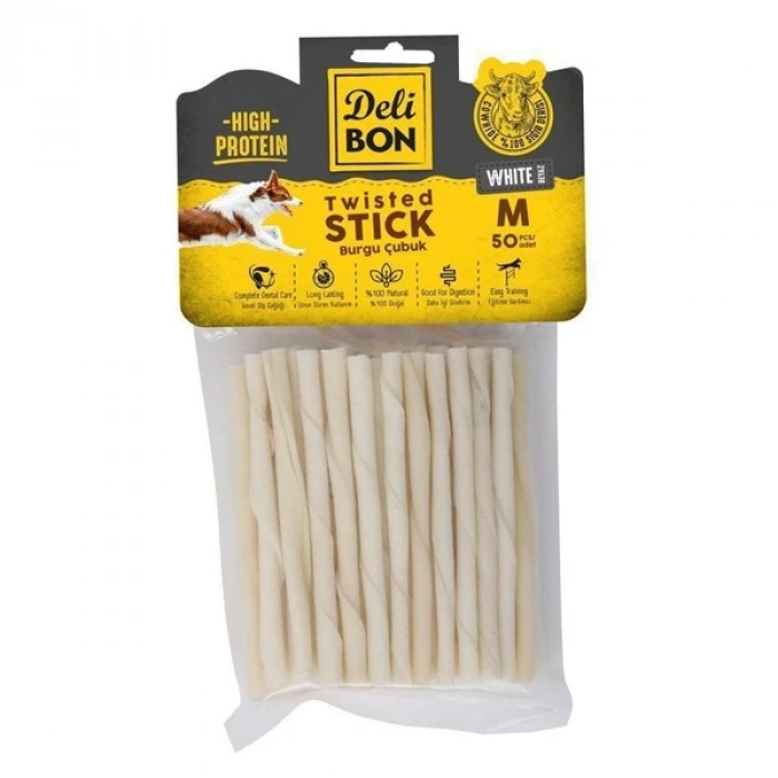 Delibon Orta Boy Deri Burgu Çubuk Köpek Ödülü Beyaz 50 Adet