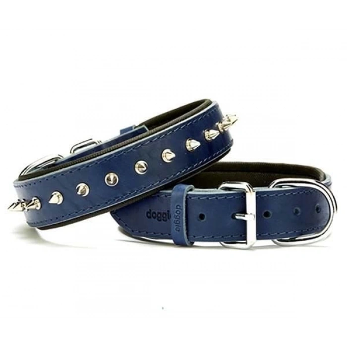 Doggie Comfort Deri Çivili Köpek Boyun Tasması Large Mavi 3.5x52-60 Cm