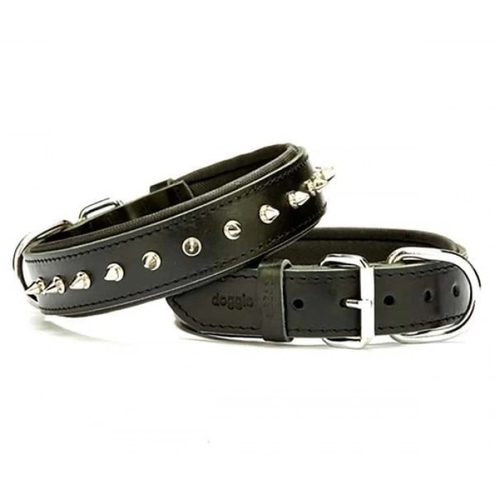 Doggie Comfort Deri Çivili Köpek Boyun Tasması Large Siyah 3.5x52-60 Cm