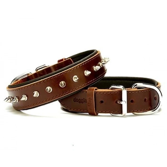 Doggie Comfort Deri Çivili Köpek Boyun Tasması Medium Kahverengi 3.5x47-55 Cm