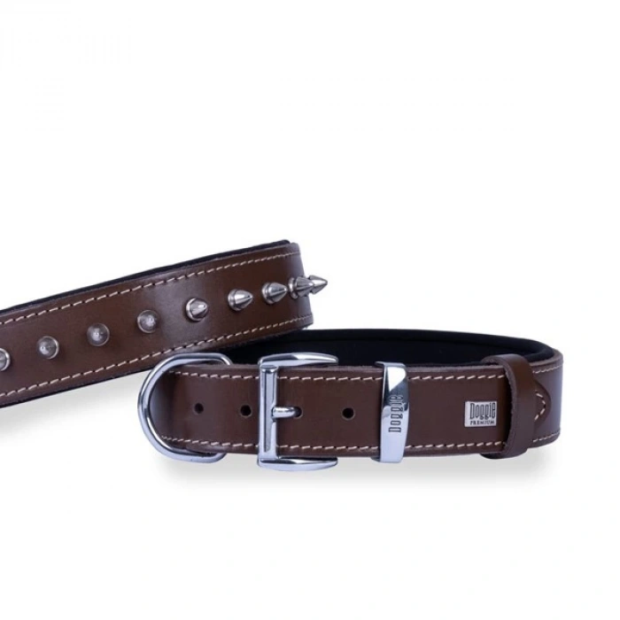 Doggie Comfort Deri Çivili Köpek Boyun Tasması Medium Kahverengi 3x42-50 Cm