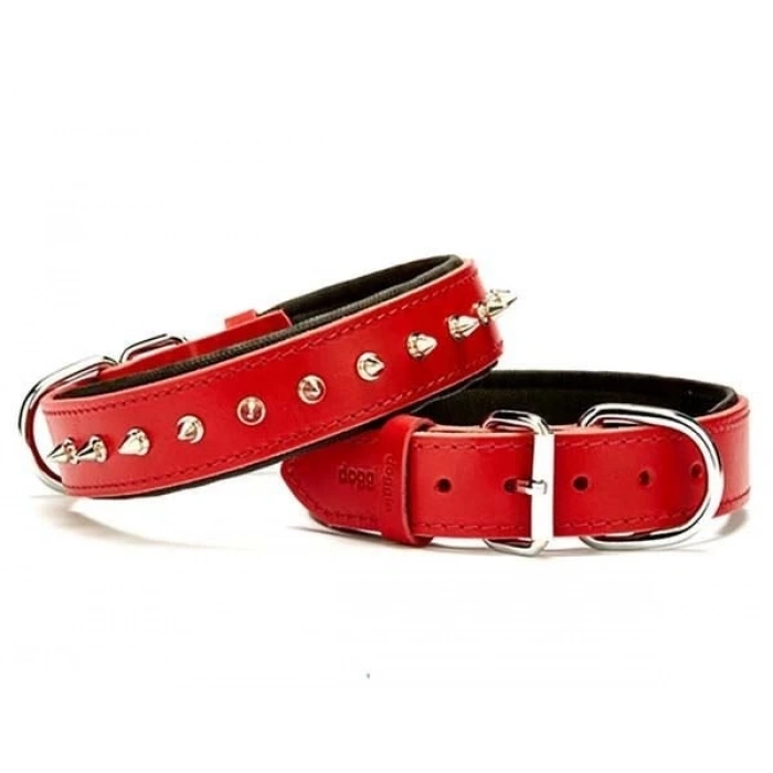 Doggie Comfort Deri Çivili Köpek Boyun Tasması Medium Kırmızı 3.5x47-55 Cm