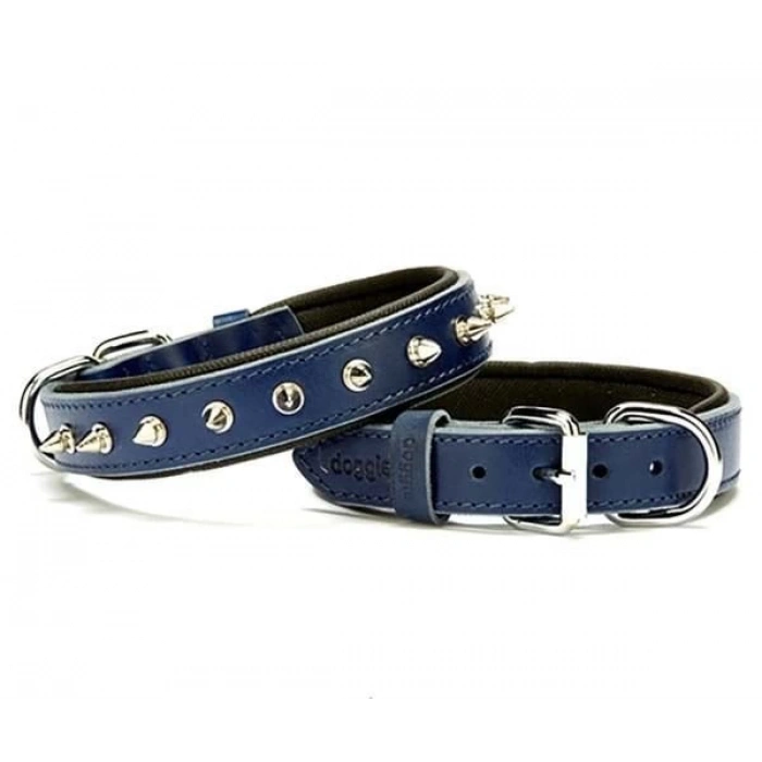 Doggie Comfort Deri Çivili Köpek Boyun Tasması Medium Mavi 2.5x37-45 Cm