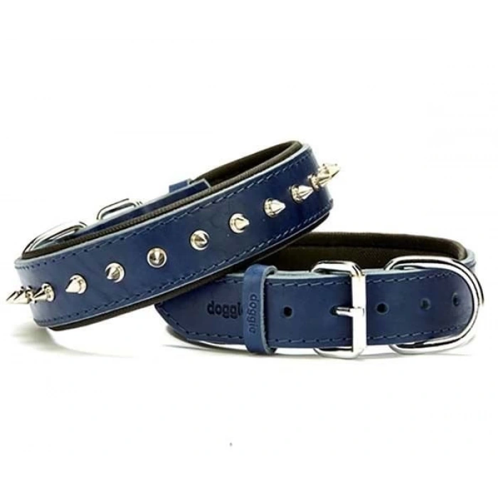 Doggie Comfort Deri Çivili Köpek Boyun Tasması Medium Mavi 3.5x47-55 Cm