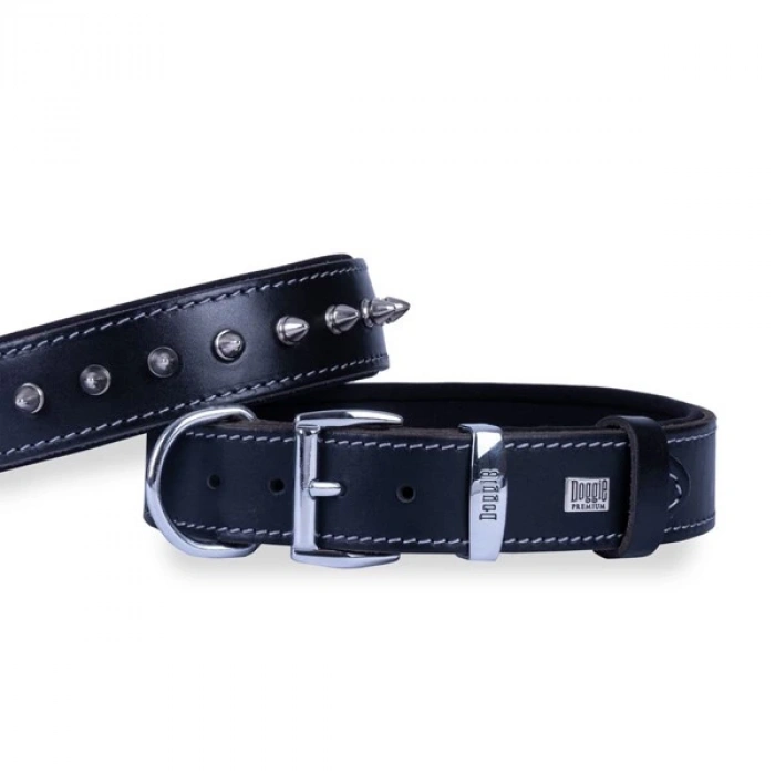 Doggie Comfort Deri Çivili Köpek Boyun Tasması Medium Siyah 3x42-50 Cm