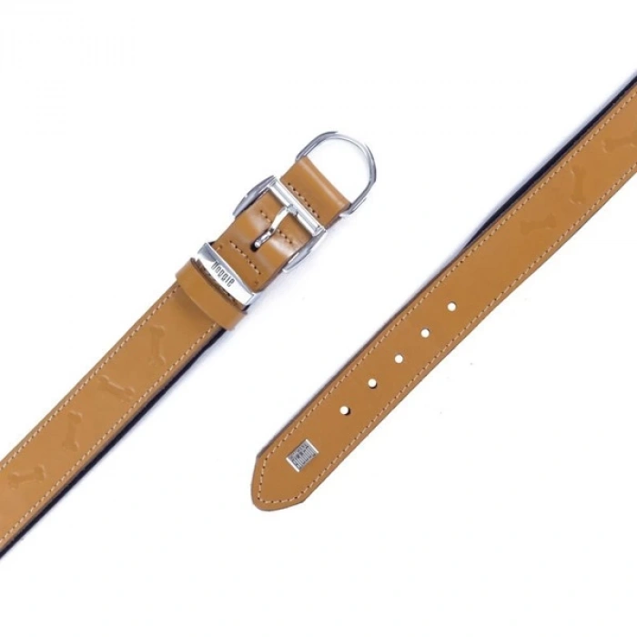 Doggie Comfort Deri Kemik Desenli Köpek Boyun Tasması Large Camel 4x57-65 Cm