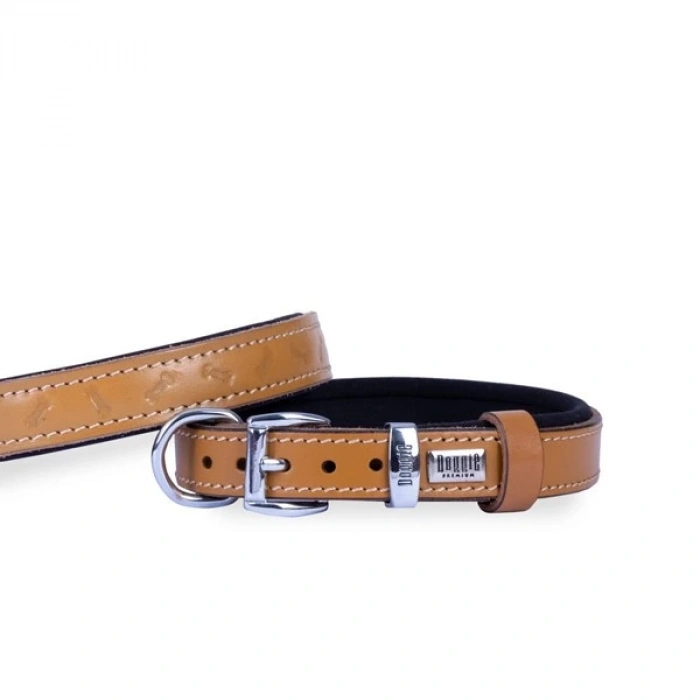 Doggie Comfort Deri Kemik Desenli Köpek Boyun Tasması Medium Camel 2x35-40 Cm