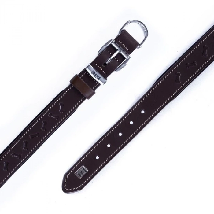 Doggie Comfort Deri Kemik Desenli Köpek Boyun Tasması Medium Kahverengi 3x42-50 Cm