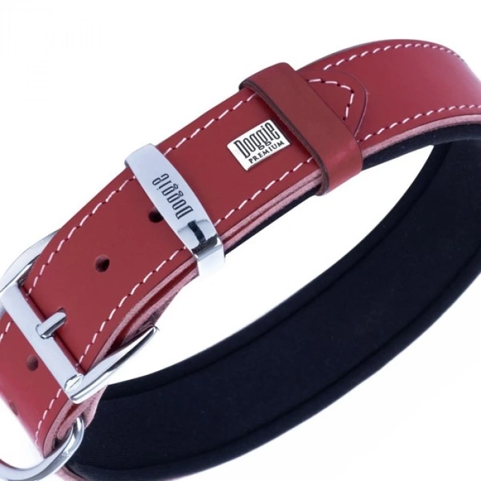 Doggie Comfort Deri Kemik Desenli Köpek Boyun Tasması Medium Kırmızı 4x52-60 Cm