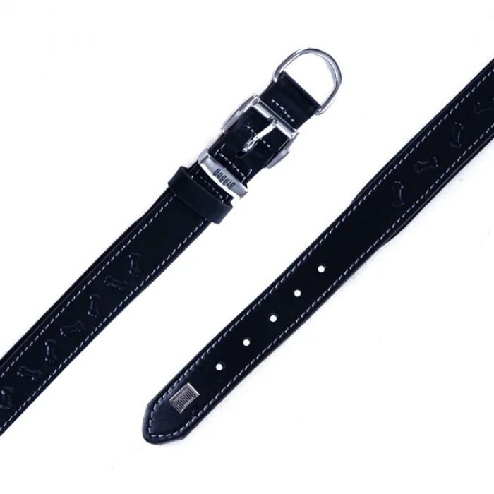 Doggie Comfort Deri Kemik Desenli Köpek Boyun Tasması Medium Siyah 3x42-50 Cm