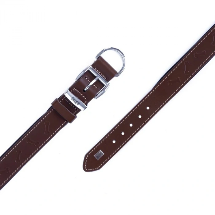 Doggie Comfort Deri Kemik Desenli Köpek Boyun Tasması Small Kahverengi 2x30-35 Cm