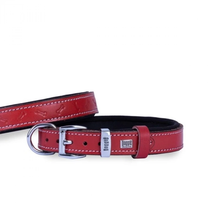 Doggie Comfort Deri Kemik Desenli Köpek Boyun Tasması Small Kırmızı 2x30-35 Cm