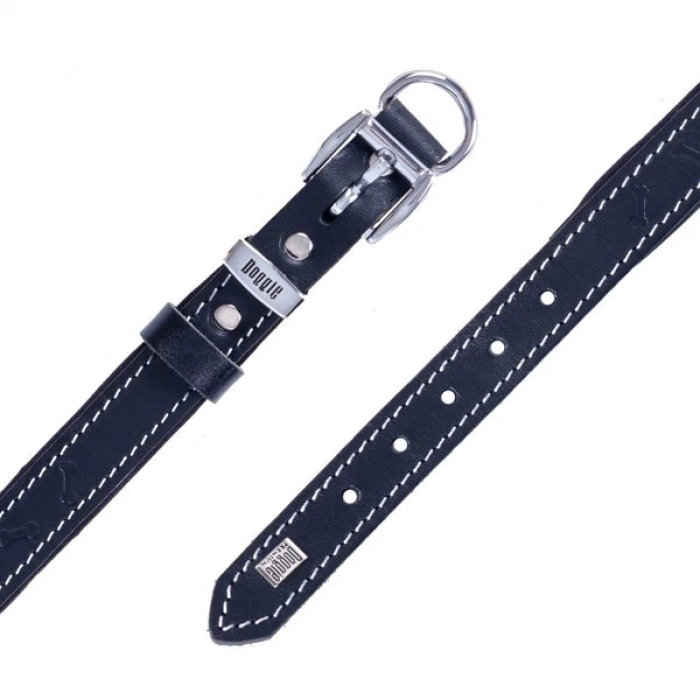 Doggie Comfort Deri Kemik Desenli Köpek Boyun Tasması Small Siyah 2x30-35 Cm