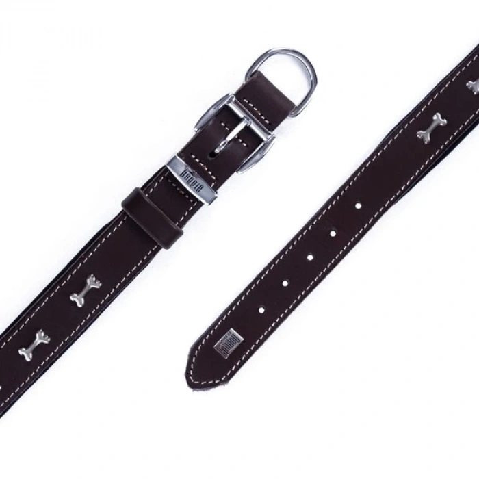 Doggie Comfort Deri Kemik Süslü Köpek Boyun Tasması Large Kahverengi 3.5x52-60 Cm