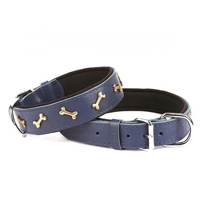 Doggie Comfort Deri Kemik Süslü Köpek Boyun Tasması Large Mavi 4x57-65 Cm