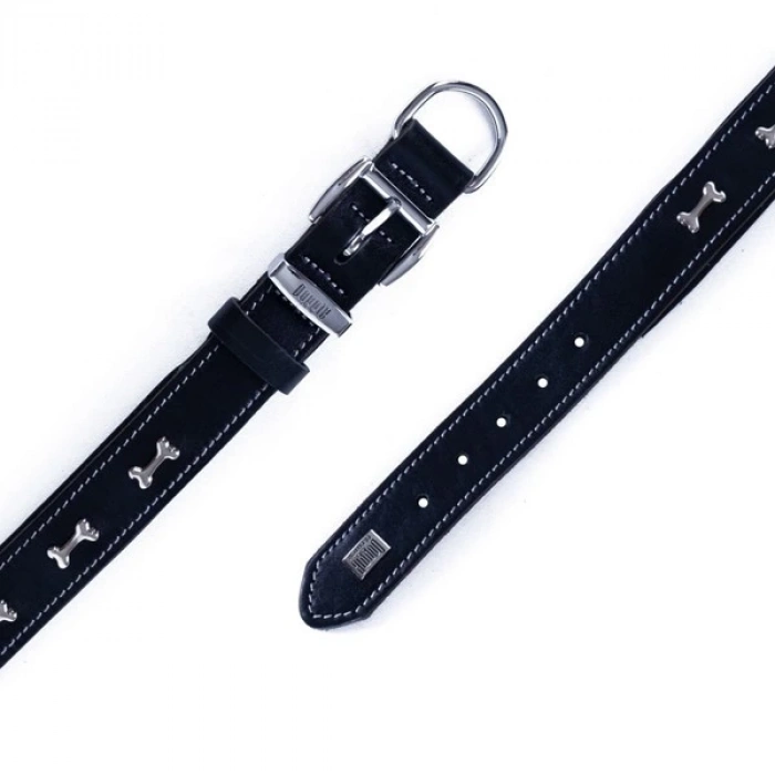 Doggie Comfort Deri Kemik Süslü Köpek Boyun Tasması Large Siyah 3.5x52-60 Cm