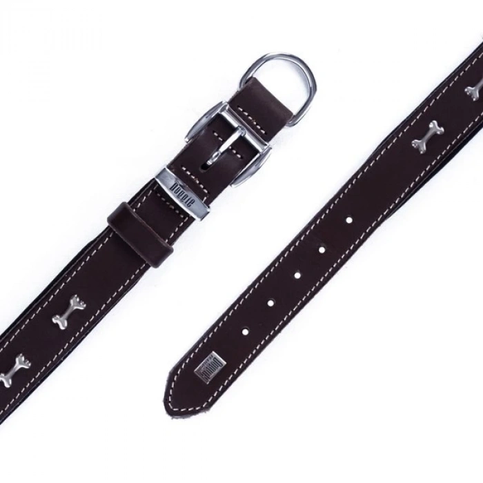 Doggie Comfort Deri Kemik Süslü Köpek Boyun Tasması Medium Kahverengi 3x42-50 Cm