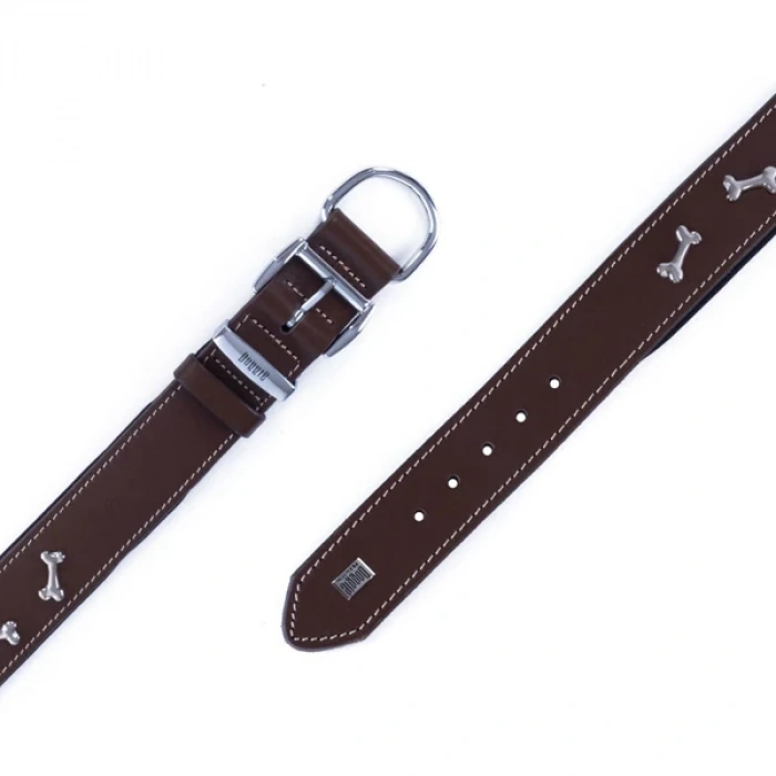 Doggie Comfort Deri Kemik Süslü Köpek Boyun Tasması Medium Kahverengi 4x52-60 Cm
