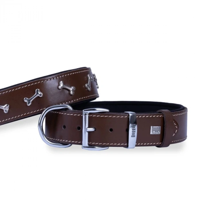 Doggie Comfort Deri Kemik Süslü Köpek Boyun Tasması Medium Kahverengi 4x52-60 Cm