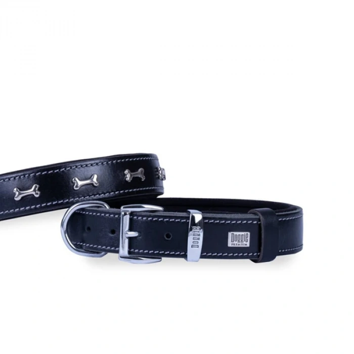 Doggie Comfort Deri Kemik Süslü Köpek Boyun Tasması Medium Siyah 2.5x37-45 Cm