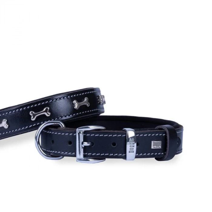 Doggie Comfort Deri Kemik Süslü Köpek Boyun Tasması Medium Siyah 3x42-50 Cm