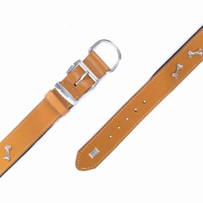 Doggie Comfort Deri Kemik Süslü Köpek Boyun Tasması Small Camel 4x47-55 Cm