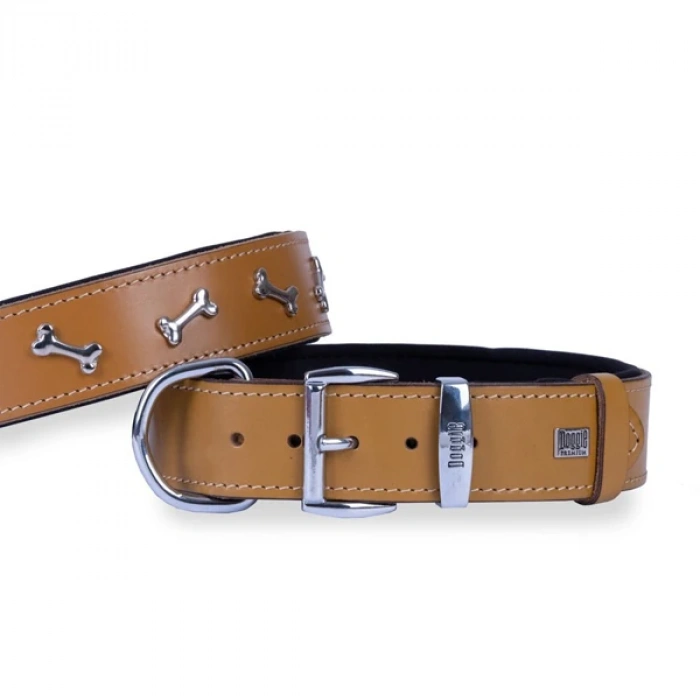 Doggie Comfort Deri Kemik Süslü Köpek Boyun Tasması Small Camel 4x47-55 Cm