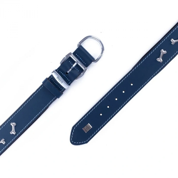 Doggie Comfort Deri Kemik Süslü Köpek Boyun Tasması Small Mavi 4x47-55 Cm