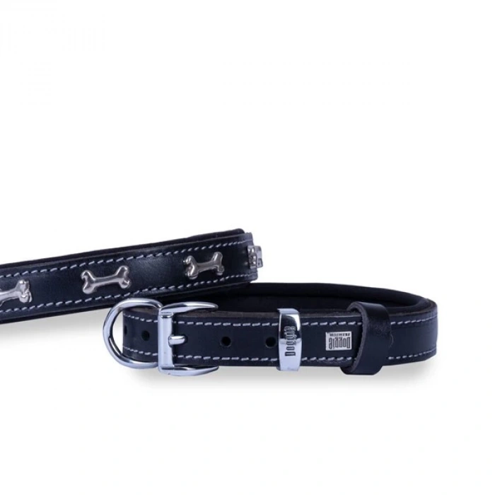 Doggie Comfort Deri Kemik Süslü Köpek Boyun Tasması Small Siyah 2x30-35 Cm