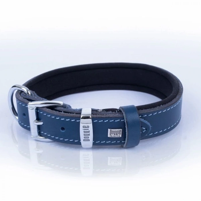 Doggie Comfort Deri Nazar Boncuklu Köpek Boyun Tasması Medium Mavi 2.5x37-45 Cm
