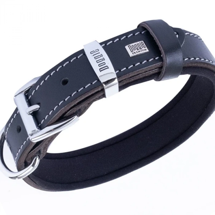 Doggie Comfort Deri Nazar Boncuklu Köpek Boyun Tasması Medium Siyah 2.5x37-45 Cm