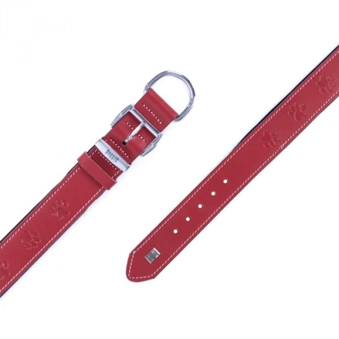 Doggie Comfort Deri Pati Desenli Köpek Boyun Tasması Large Kırmızı 4x57-65 Cm