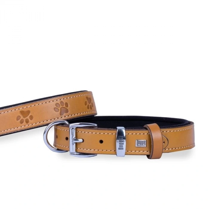 Doggie Comfort Deri Pati Desenli Köpek Boyun Tasması Medium Camel 3x42-50 Cm