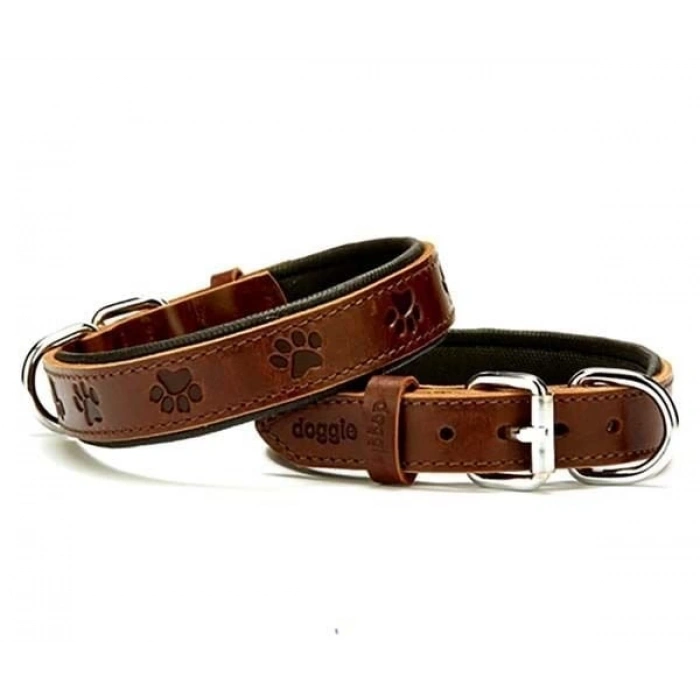 Doggie Comfort Deri Pati Desenli Köpek Boyun Tasması Medium Kahverengi 2.5x37-45 Cm