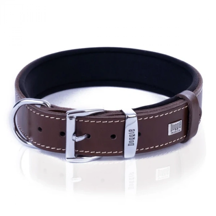 Doggie Comfort Deri Pati Desenli Köpek Boyun Tasması Medium Kahverengi 4x52-60 Cm