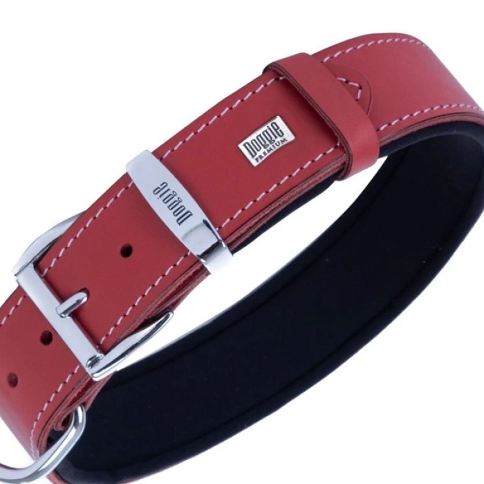 Doggie Comfort Deri Pati Desenli Köpek Boyun Tasması Medium Kırmızı 3.5x47-55 Cm