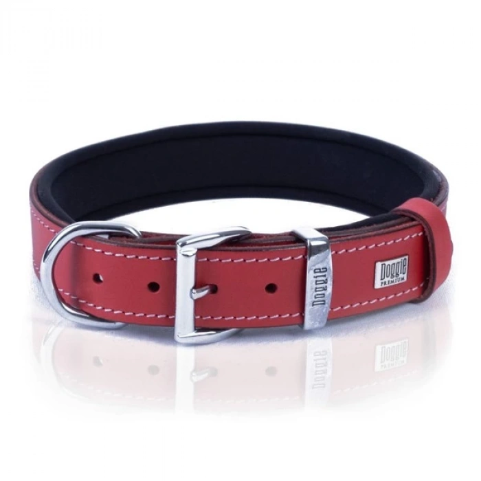 Doggie Comfort Deri Pati Desenli Köpek Boyun Tasması Medium Kırmızı 3x42-50 Cm