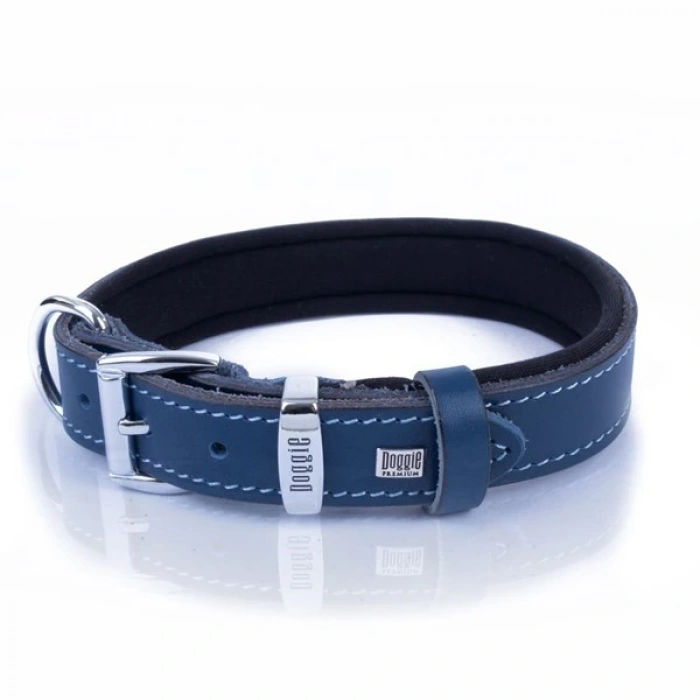 Doggie Comfort Deri Pati Desenli Köpek Boyun Tasması Medium Mavi 2.5x37-45 Cm
