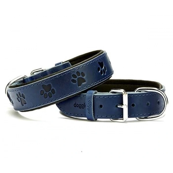 Doggie Comfort Deri Pati Desenli Köpek Boyun Tasması Medium Mavi 3.5x47-55 Cm