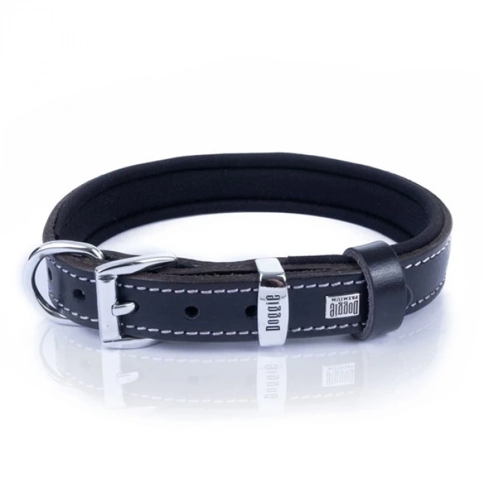 Doggie Comfort Deri Pati Desenli Köpek Boyun Tasması Medium Siyah 2x35-40 Cm