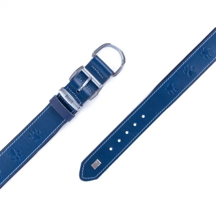 Doggie Comfort Deri Pati Desenli Köpek Boyun Tasması Small Mavi 4x47-55 Cm