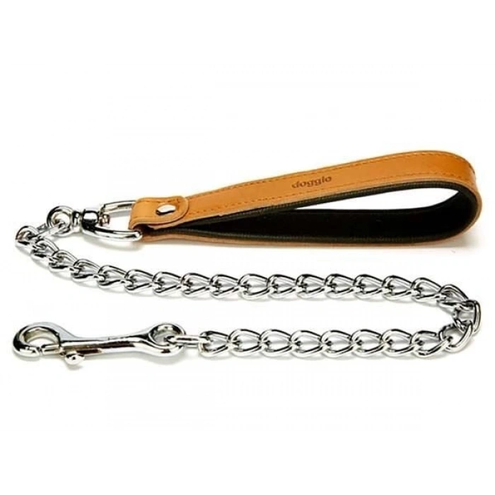 Doggie Comfort Deri Zincirli Köpek Gezdirme Tasması Medium Camel 4.5x80 Cm